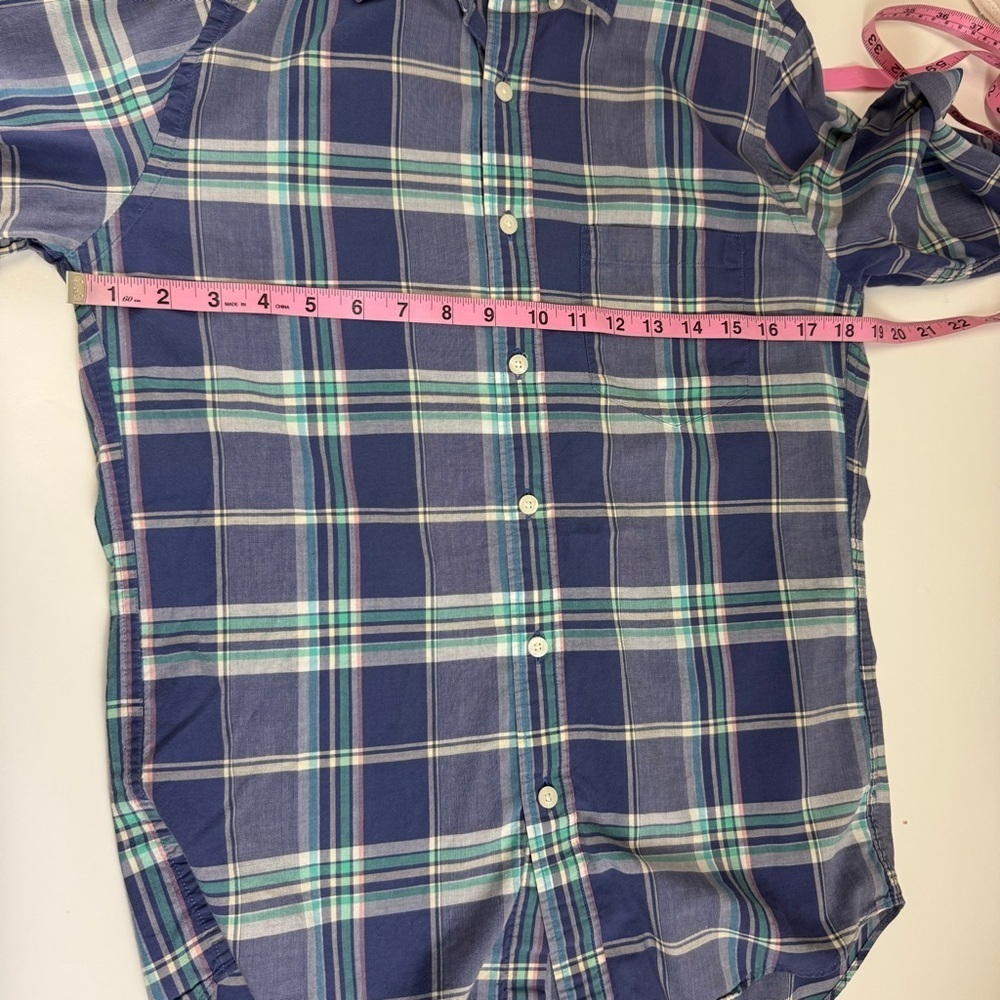 J Crew Shirt Mens Small Blue Green Plaid Slim Summer Plaid Button Down Cotton - Picture 6 of 8